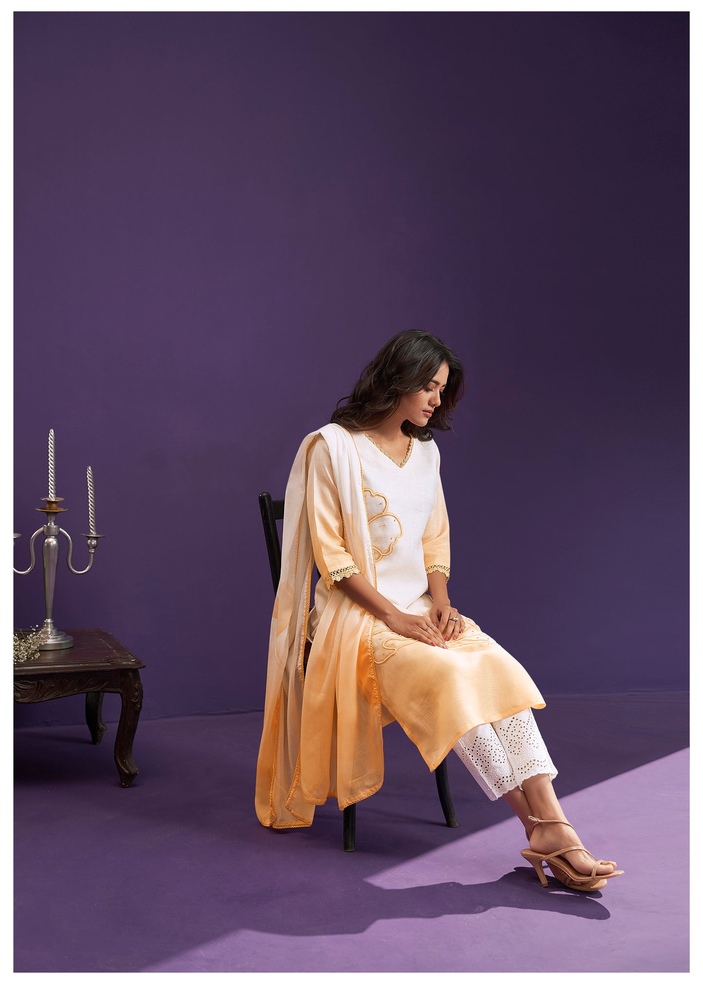 Ombre Linen Kurta Dupatta Pant Set