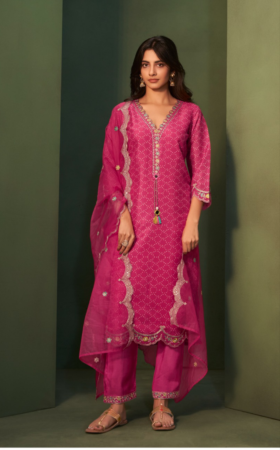 Pure Tissue Shimmer Tomato Red Kurta Set