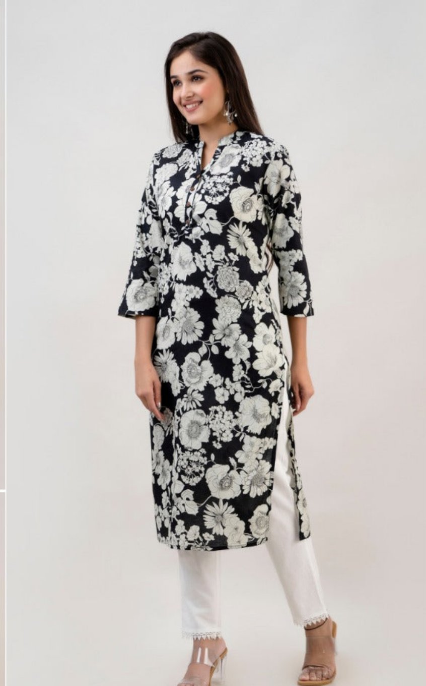 Black Printed Floral Kurti