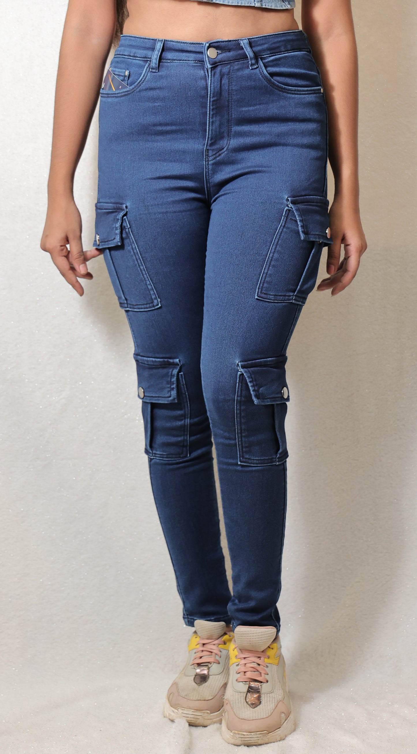High Rise Dark Skinny Cargo Jeans
