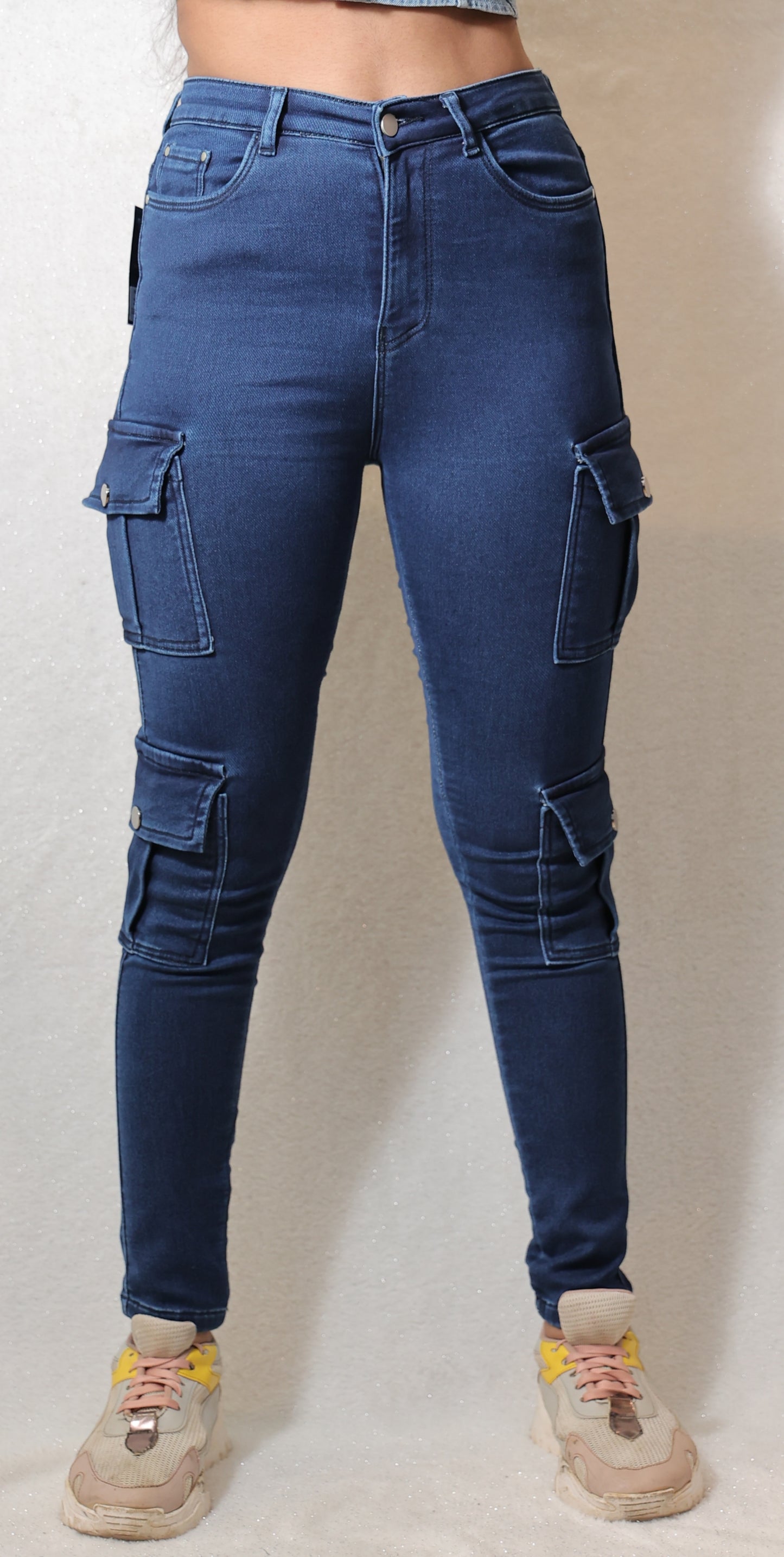 High Rise Dark Skinny Cargo Jeans ALN