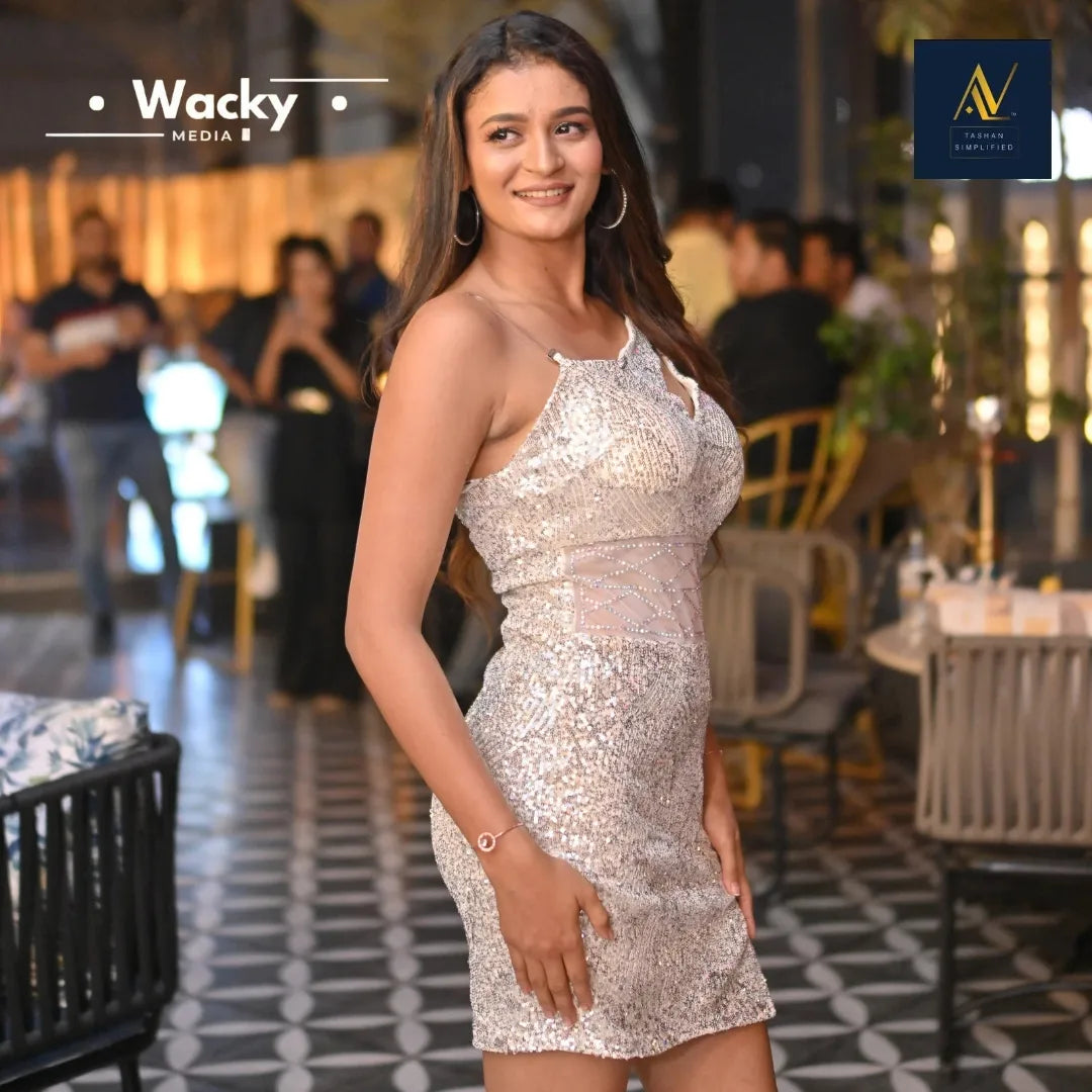 Cream one shoulder sequin dress