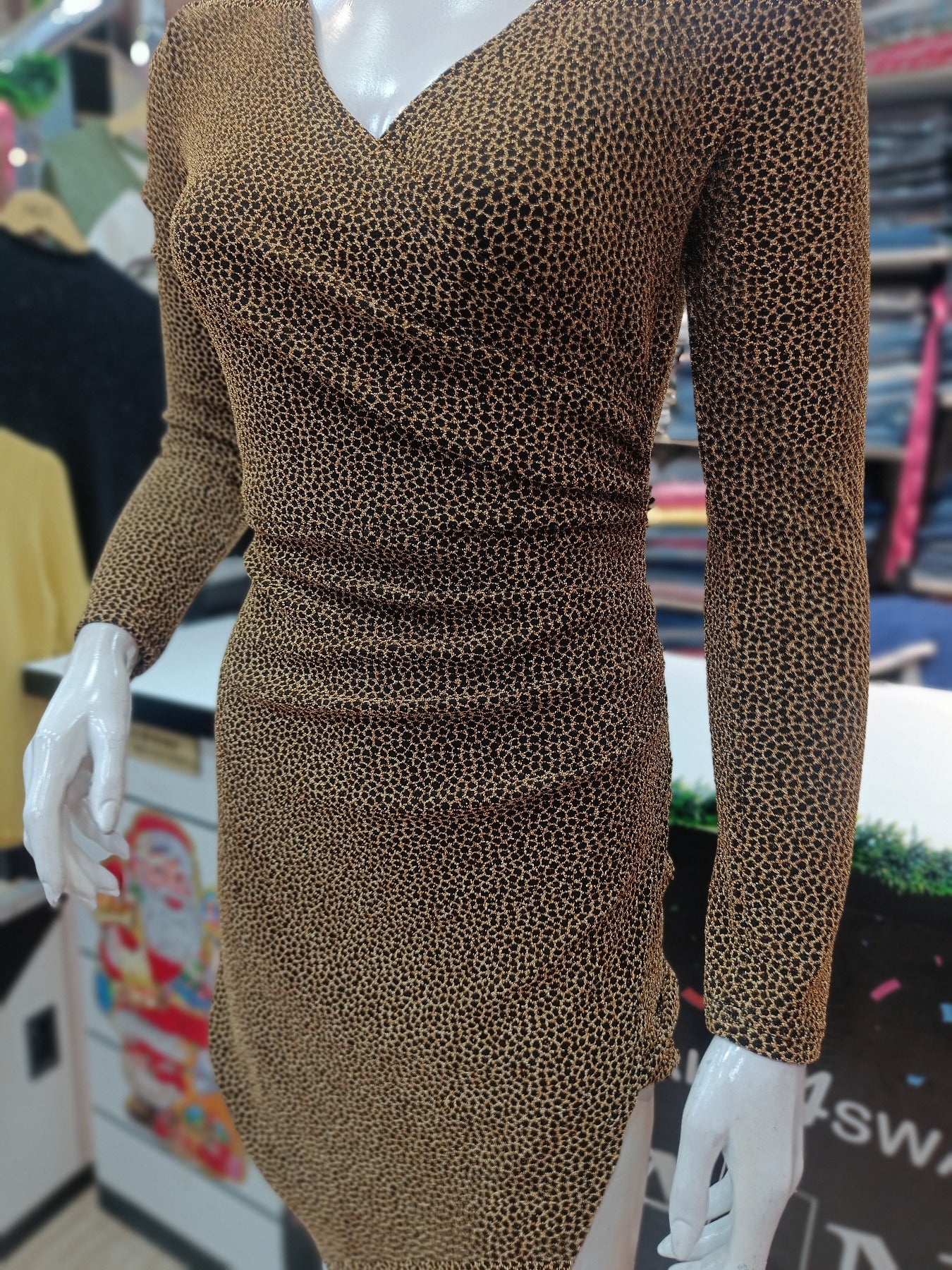 Black and Golden Glitter Bodycon Dress Side View