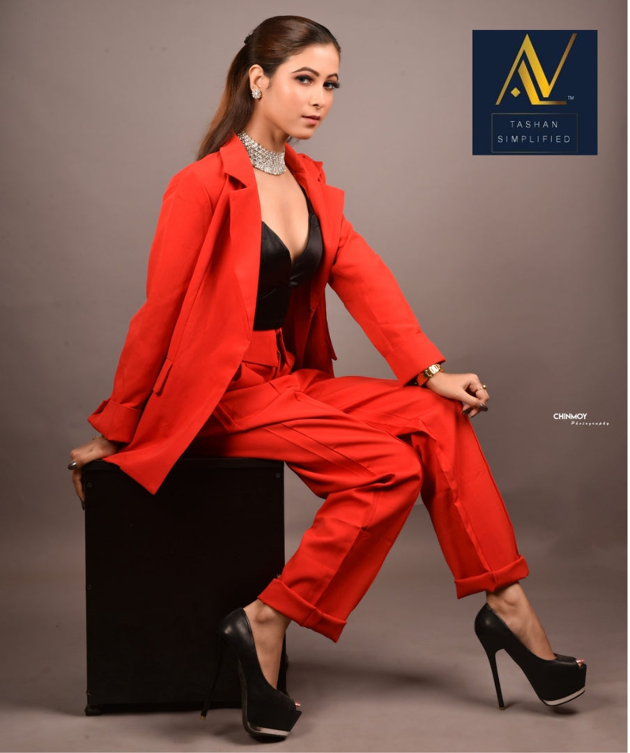 Red pant suit