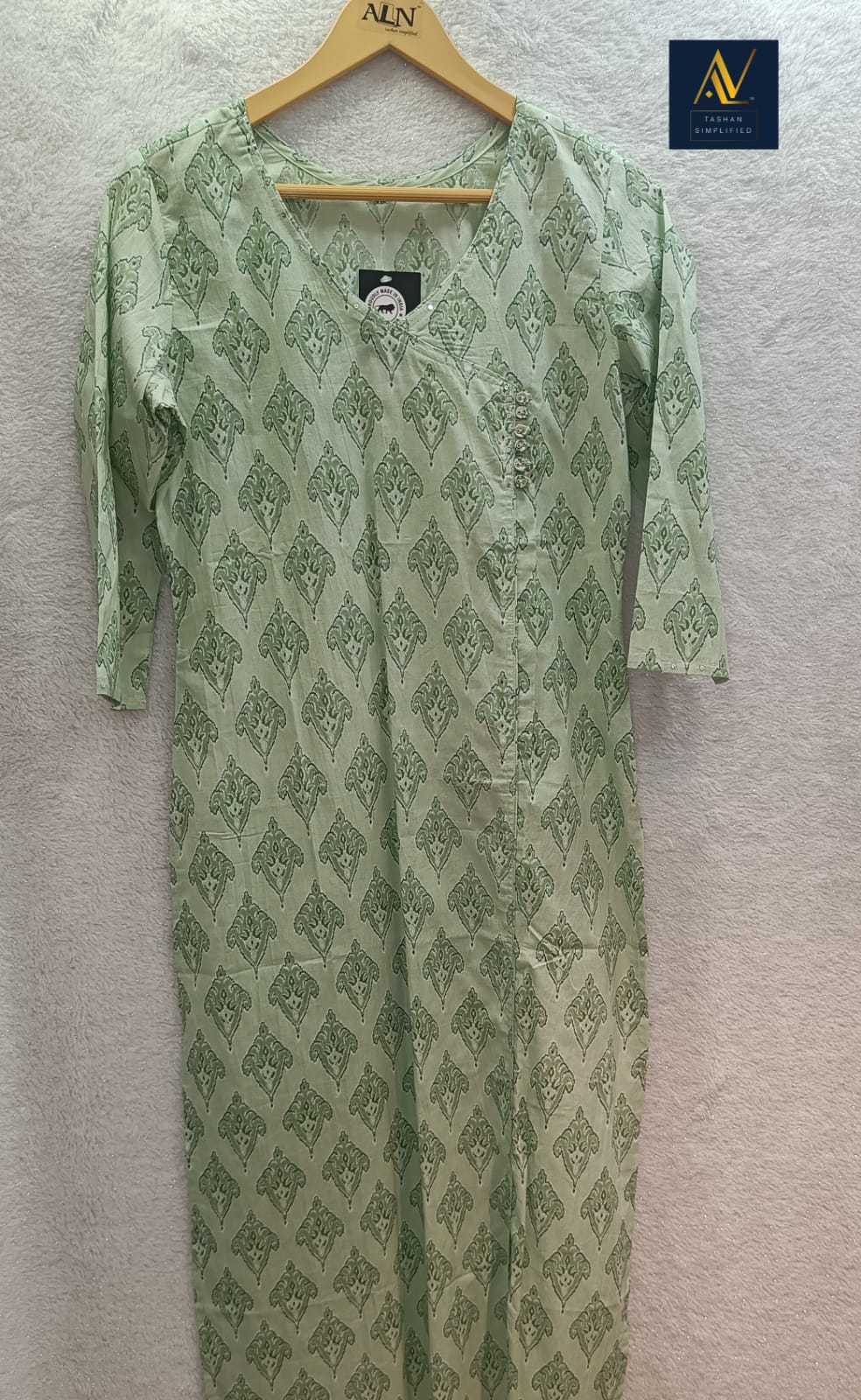 Leaf Green Angarakha Neck Printed Kurta