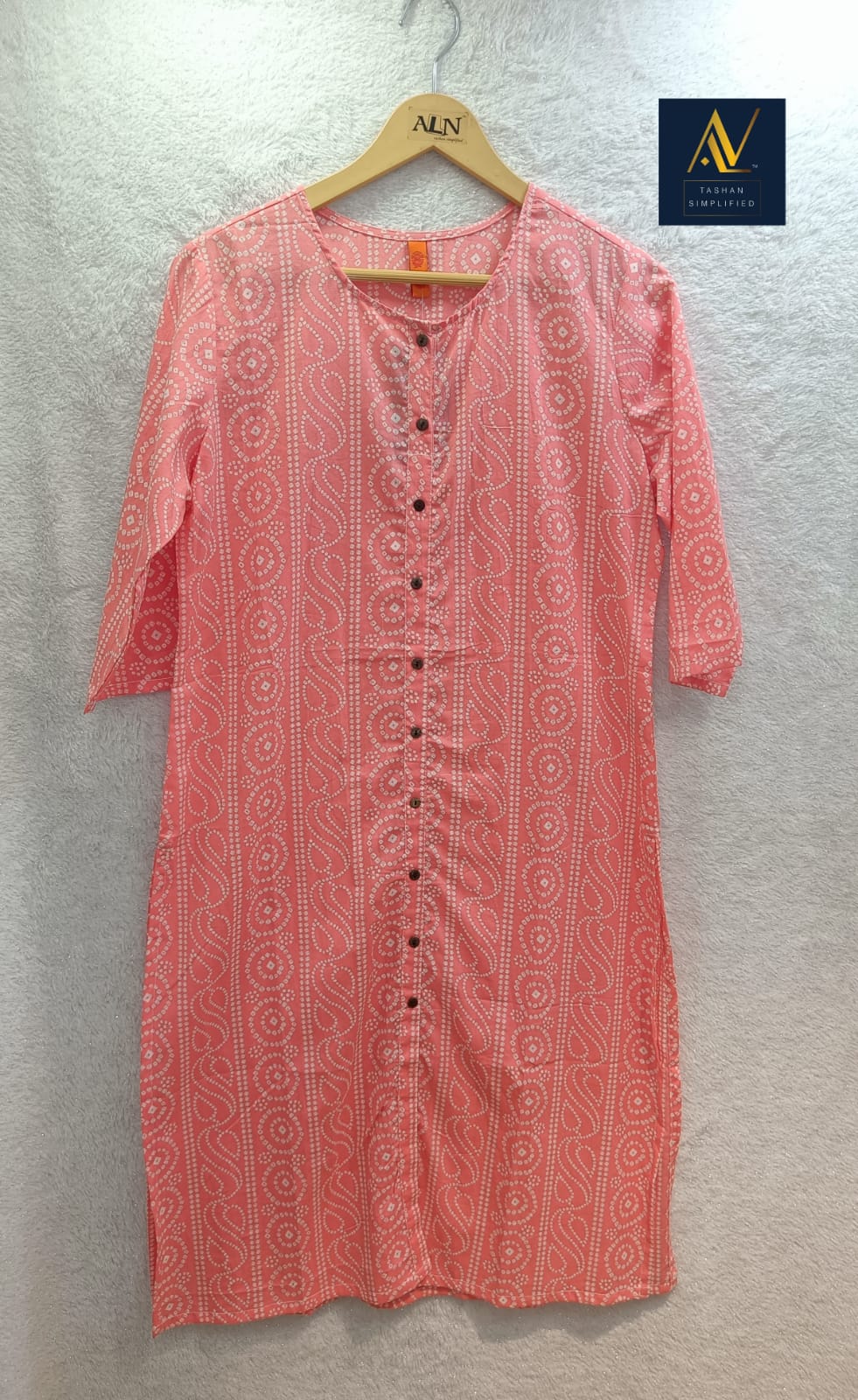 Peach Bandhej Print Kurta