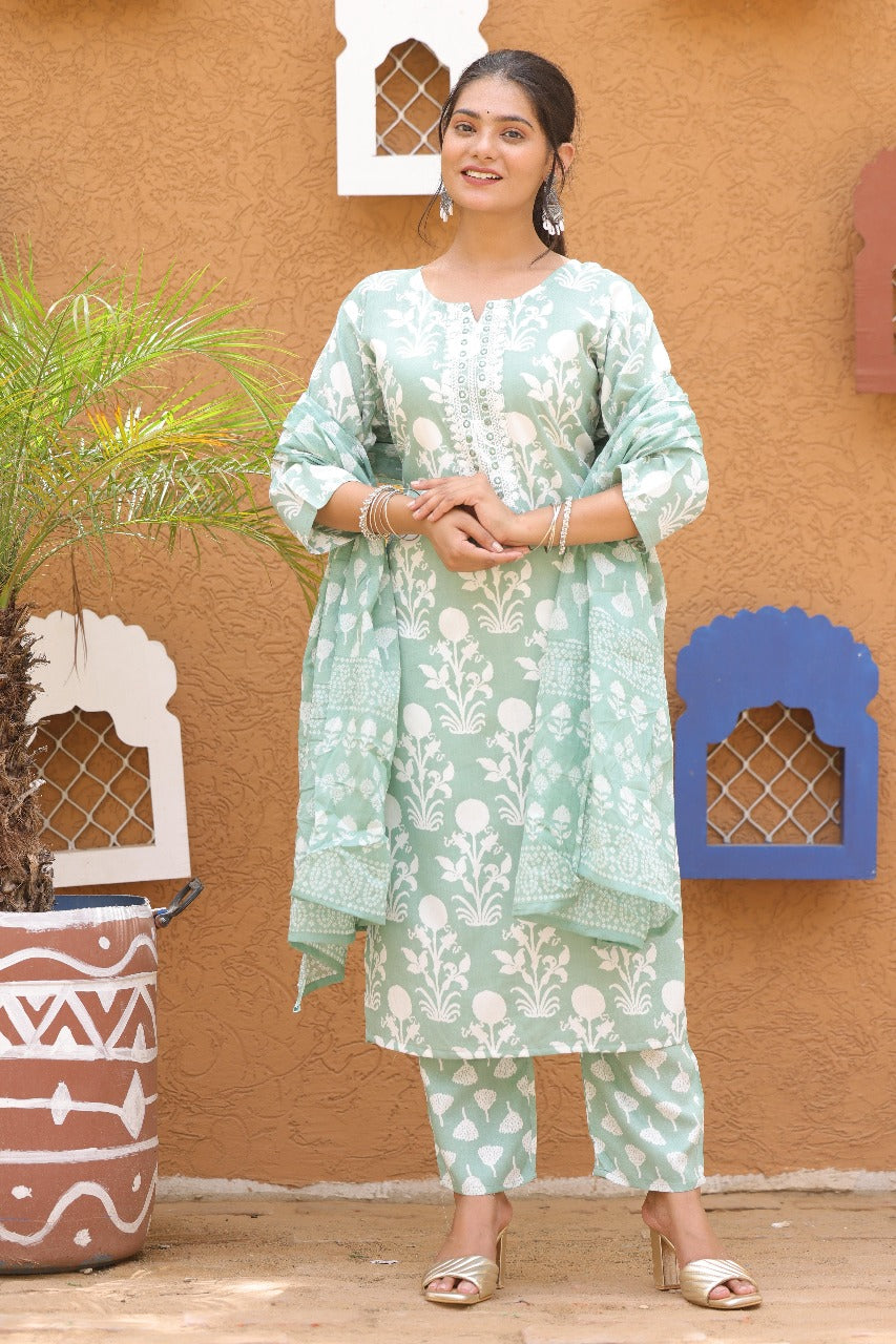 Pastel Leaf Green 3 PC kurta Set