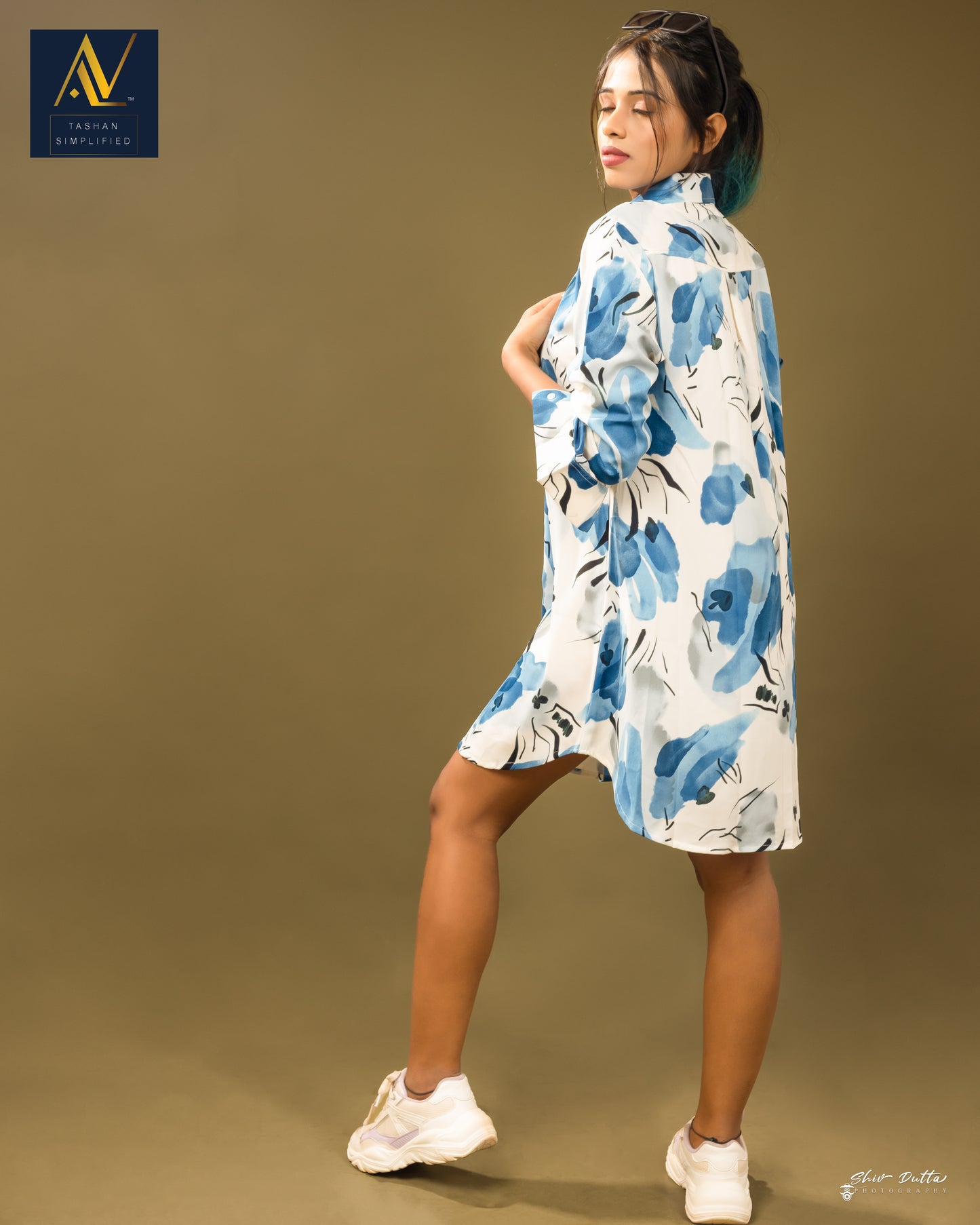 White and Blue Printed Tunic