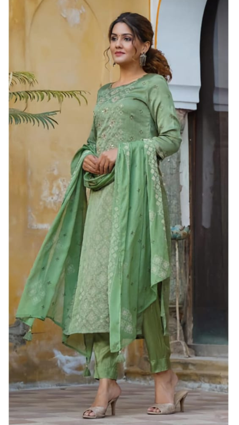 Green Silk 3pc Kurta set