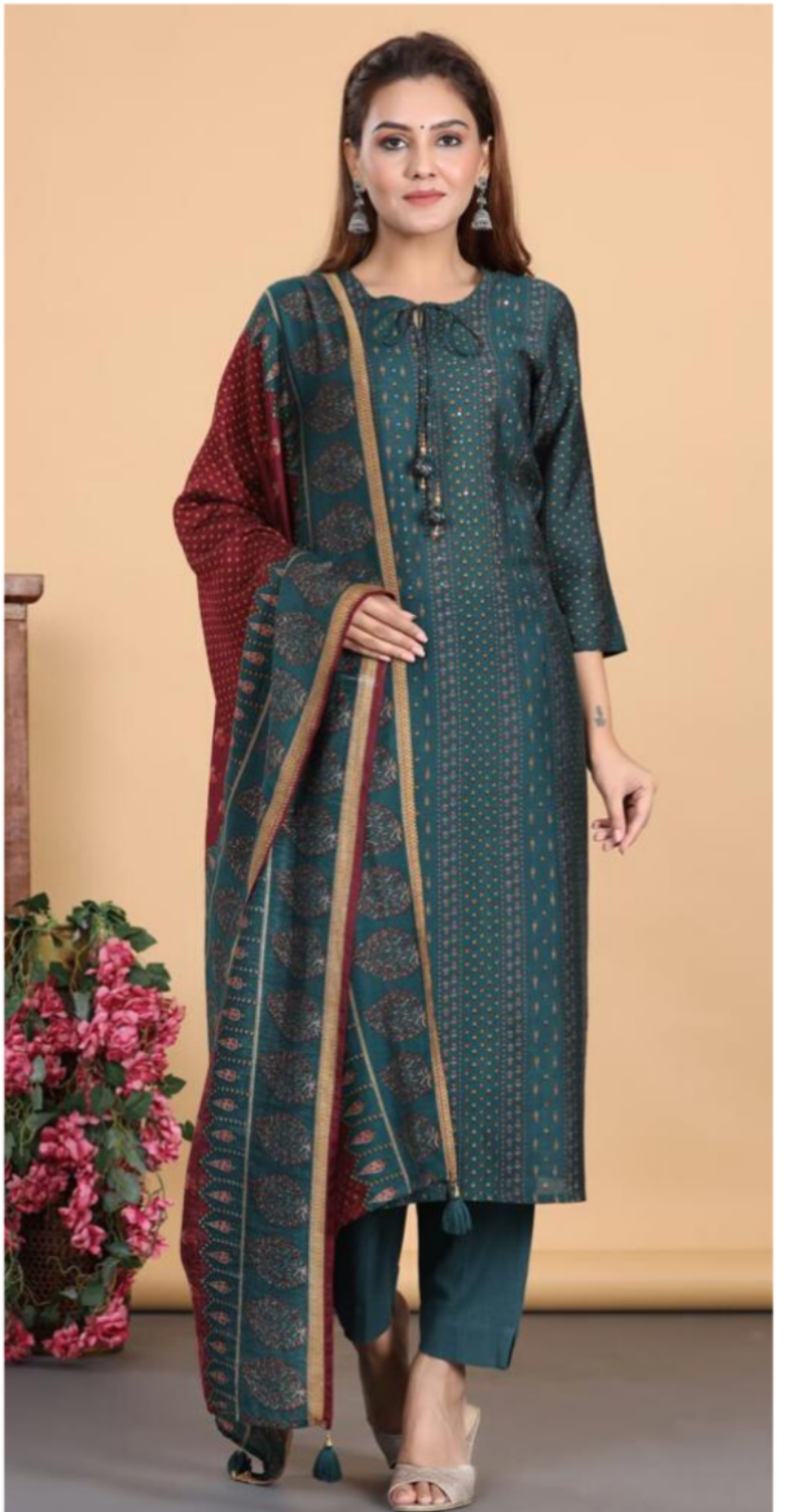 Green Muslin 3 Pc Kurta Set