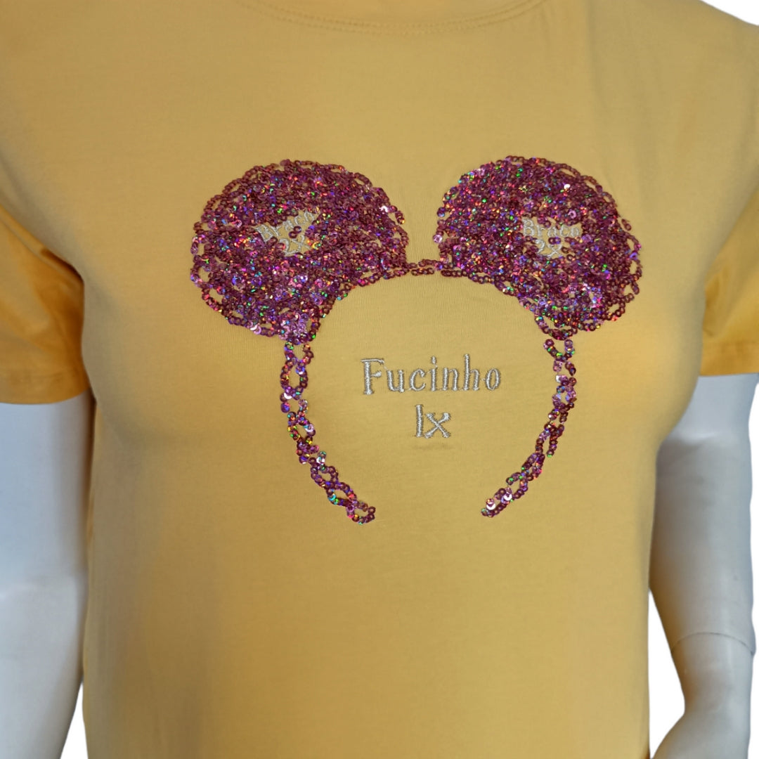Sequin patch Yellow Round Neck T shirt