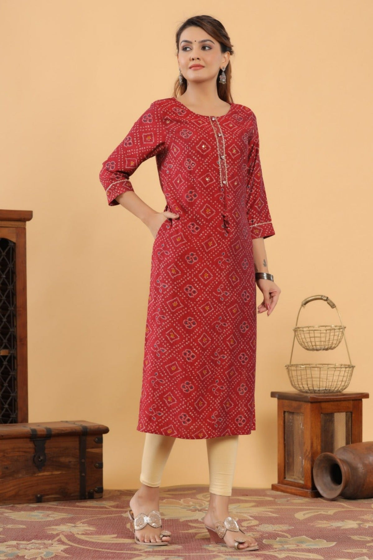 Muslin Bandhani Print Kurti