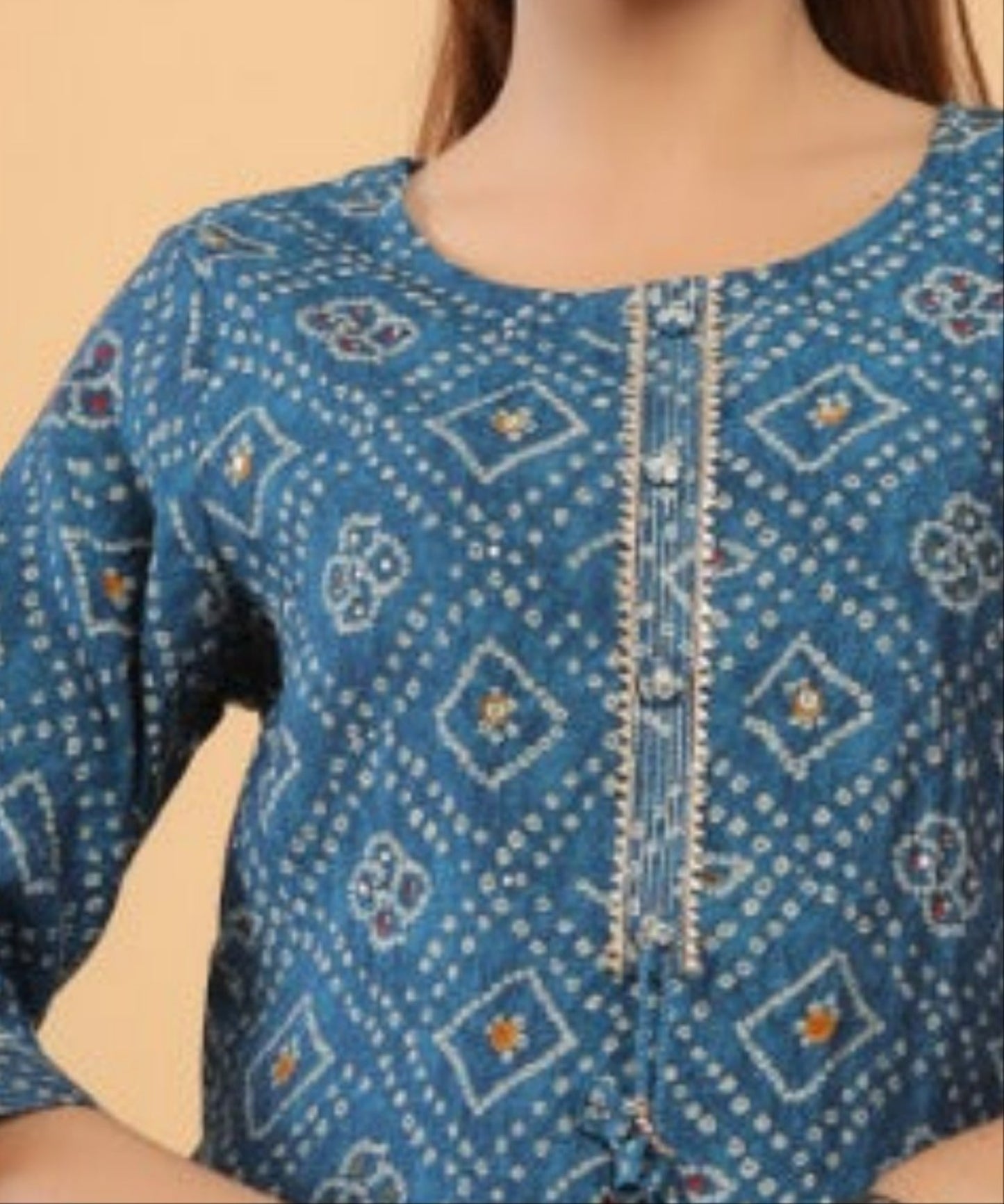 Blue Muslin Bandhani Print Kurti