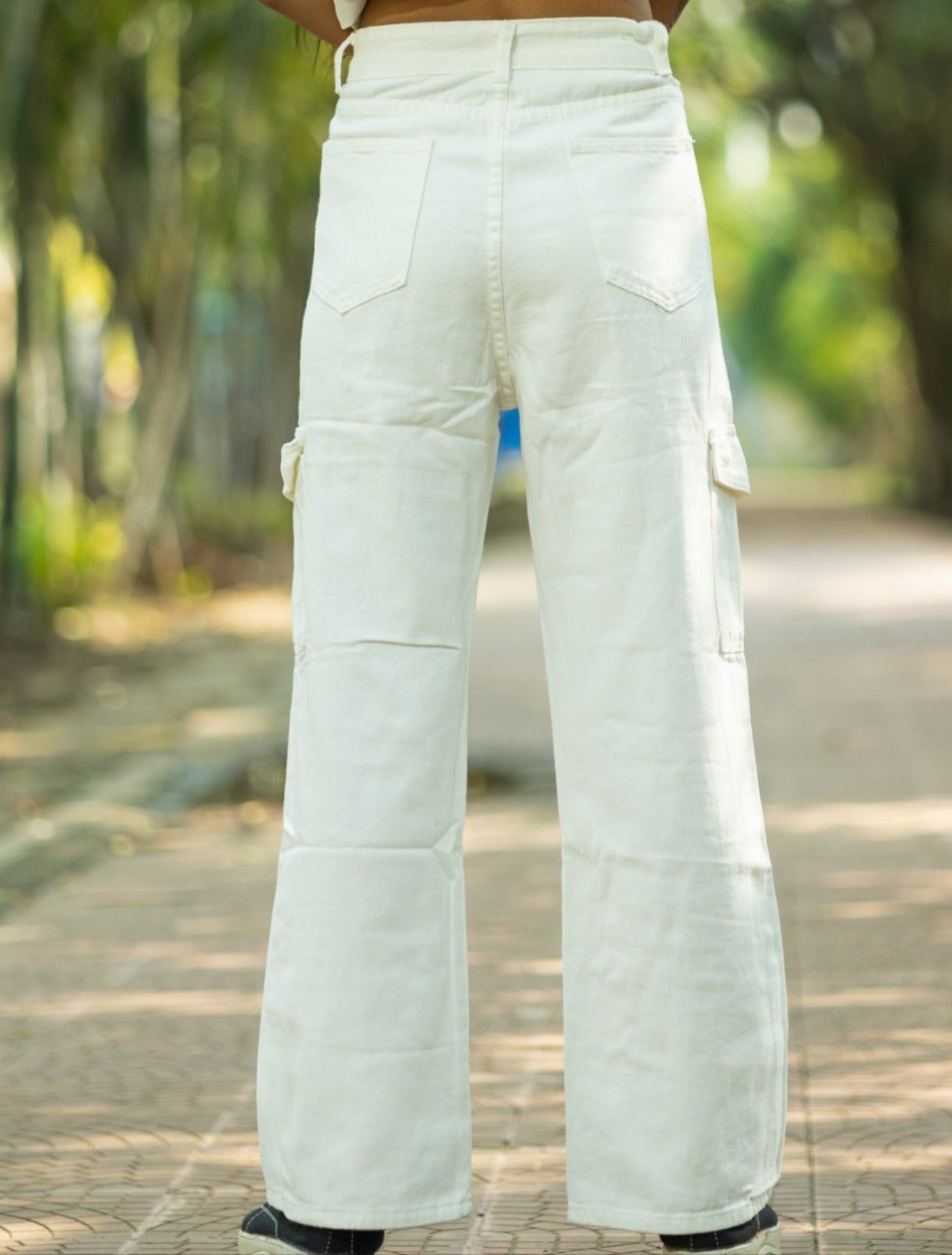 White cargo ladies jeans back look