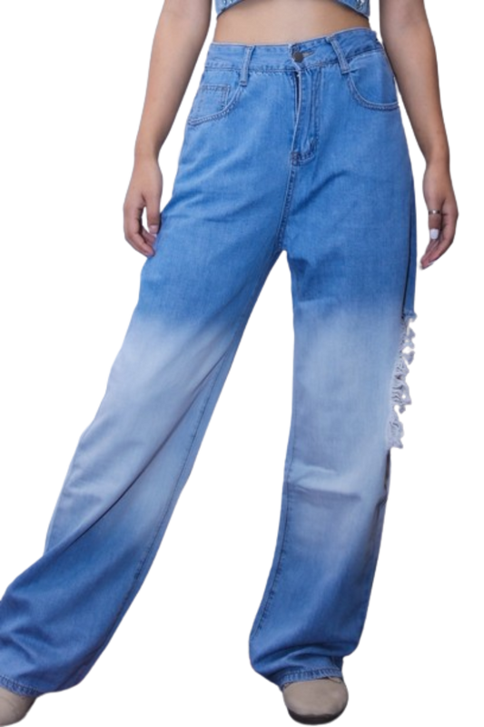 Double Tone Wash Wide Leg Jeans