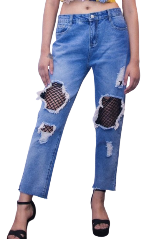 Blue rugged boy jeans