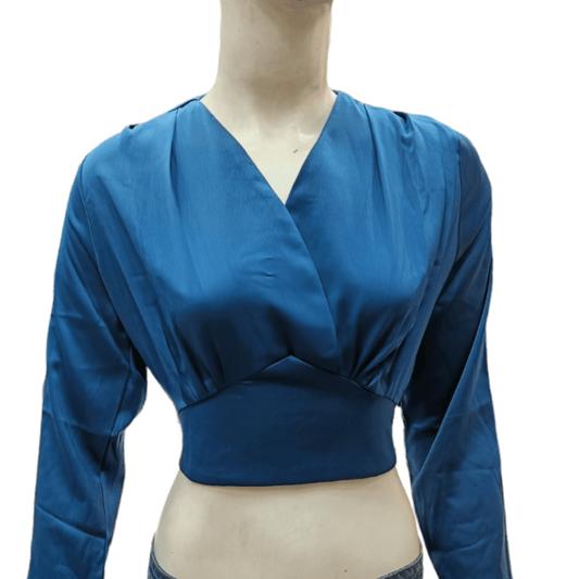 Blue Satin Crop Top