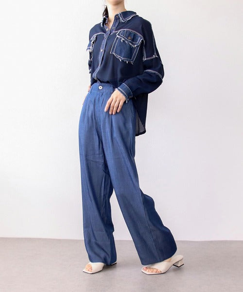 Denim Patch Work Chiffon Shirt