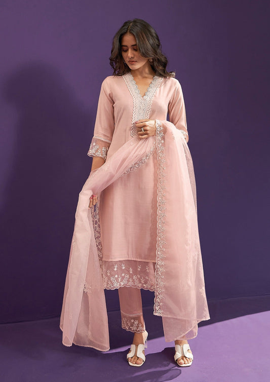 Pastel Pink Kurta Dupatta Pant Set