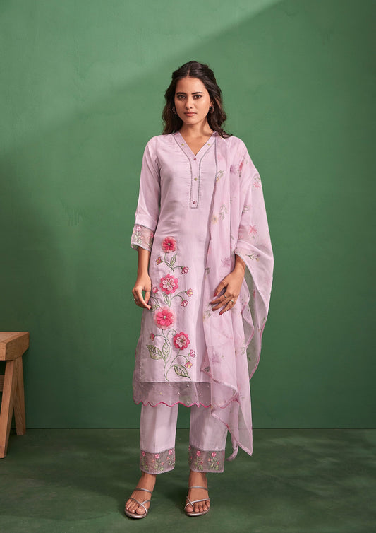 Lavendar Kurta Pant Dupatta Set