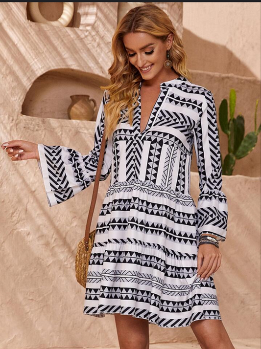 Geo Print Short Loose Summer Dress