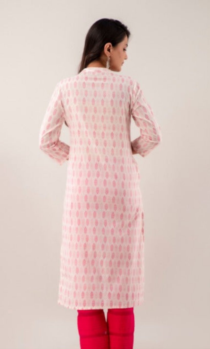 White kurta with Pink Print back side