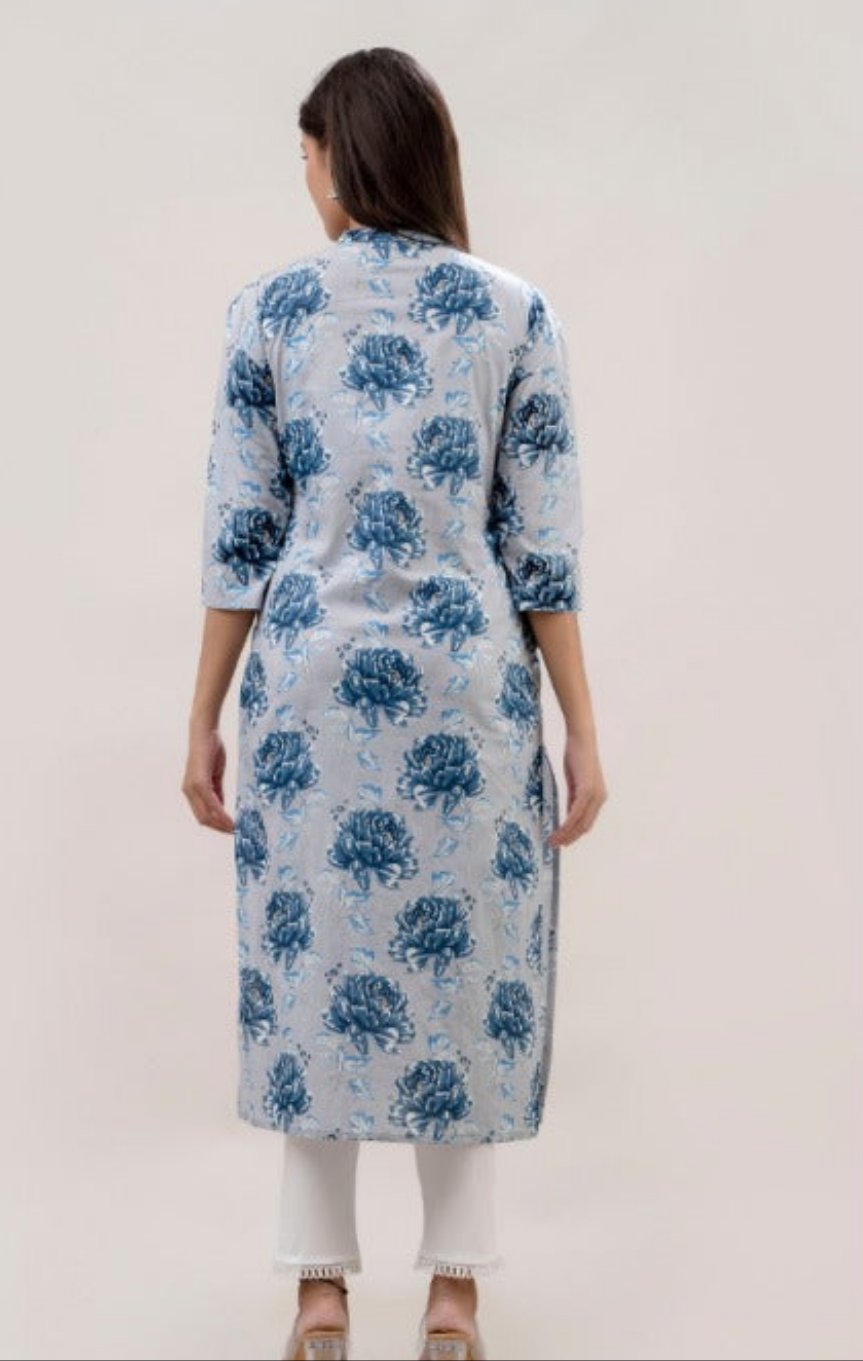 Blue Printed Kurta backside