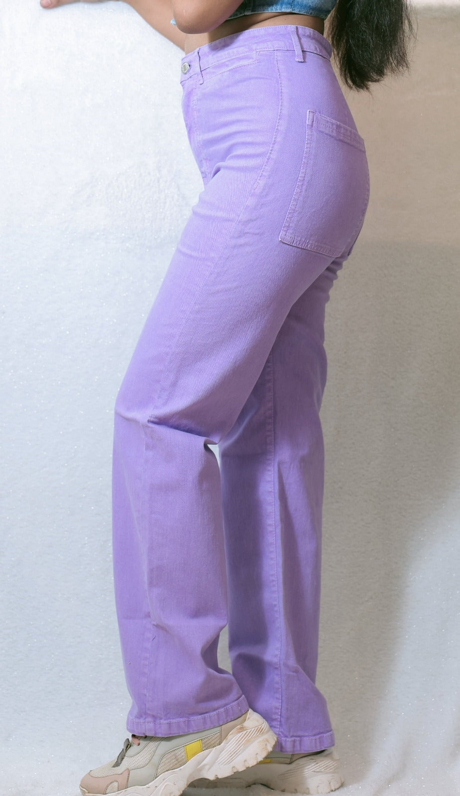 Purple High Rise Straight Fit Jeans Side View