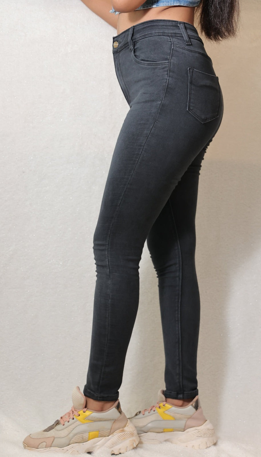 Charcoal High Rise Skinny Jeans side view