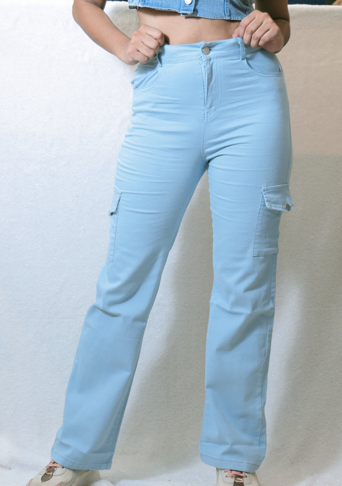 Sky Blue Cotton Straight Fit Cargo ALn