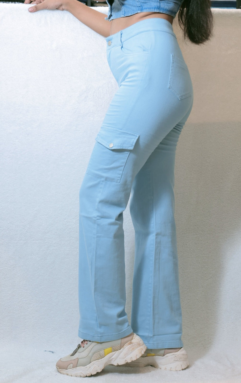 Sky Blue Cotton Straight Fit Cargo sied view