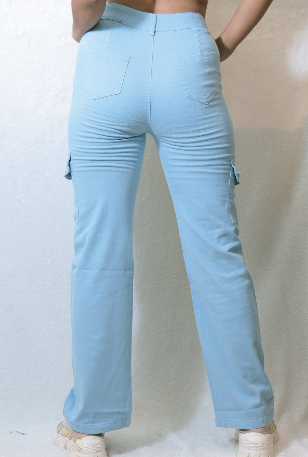 Sky Blue Cotton Straight Fit Cargo back side