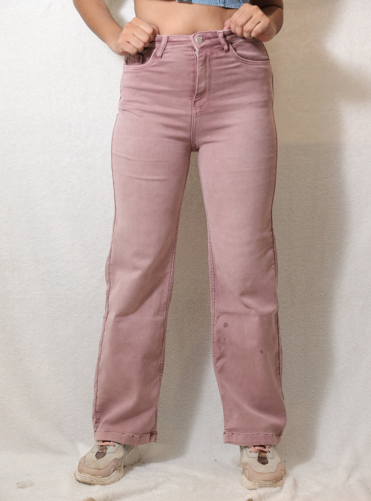 High Rise Peach Color Straight Fit Jeans