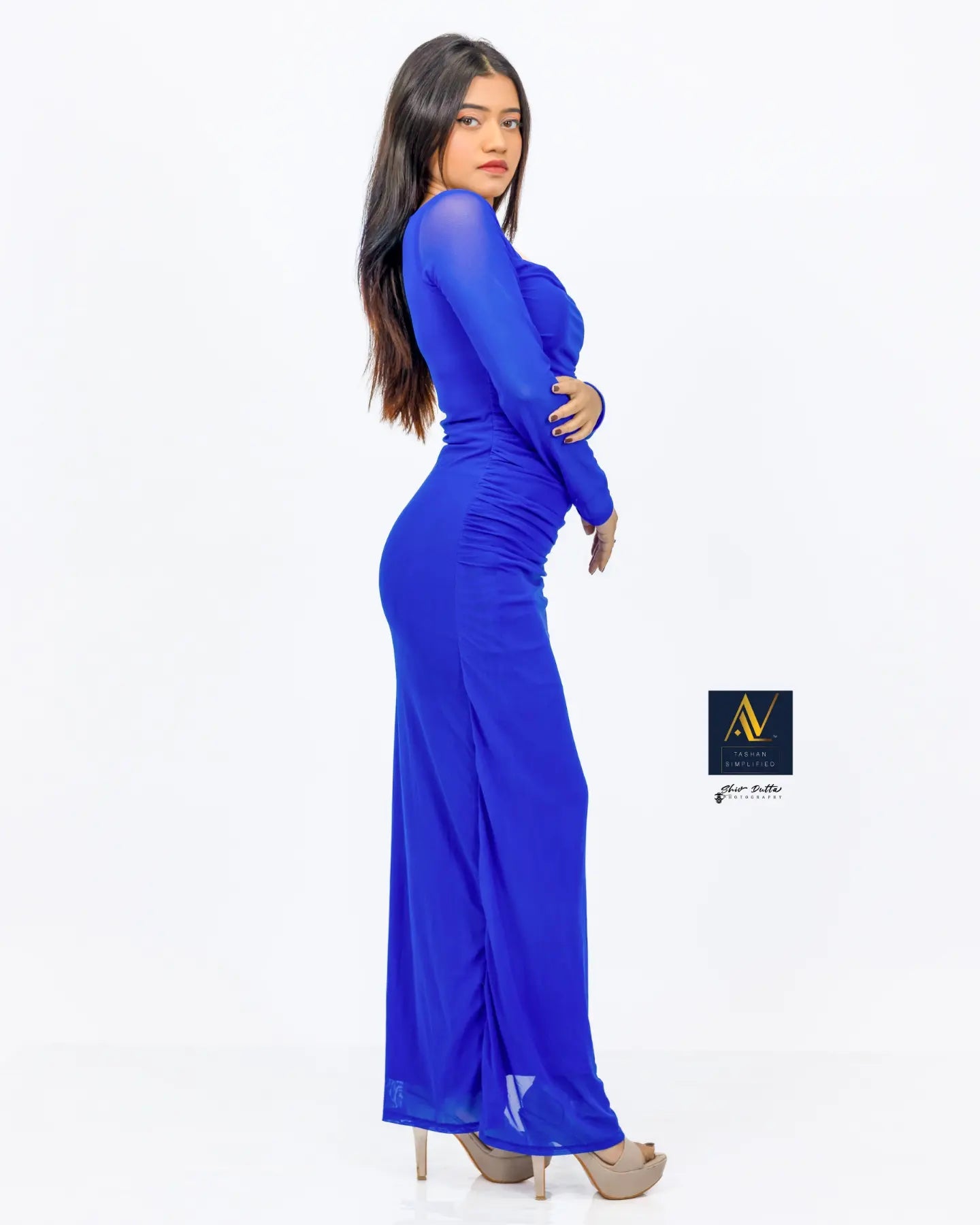 Blue Rucched bodycon gown