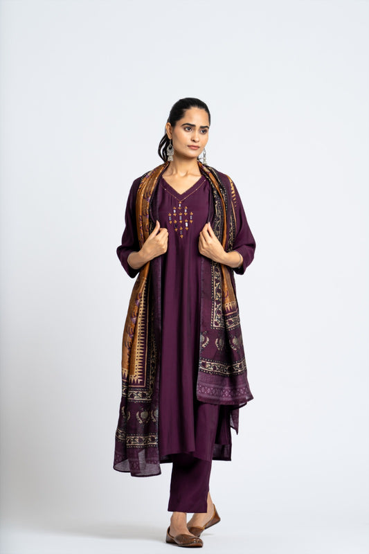 Muslin Dark Purple Kurta Set