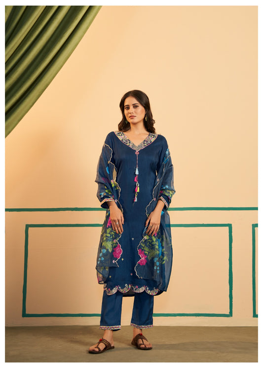 Blue Dola Silk Kurta Set