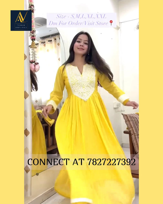 Yellow Mul Cotton Anarkali Kurta Dupatta Pant Set