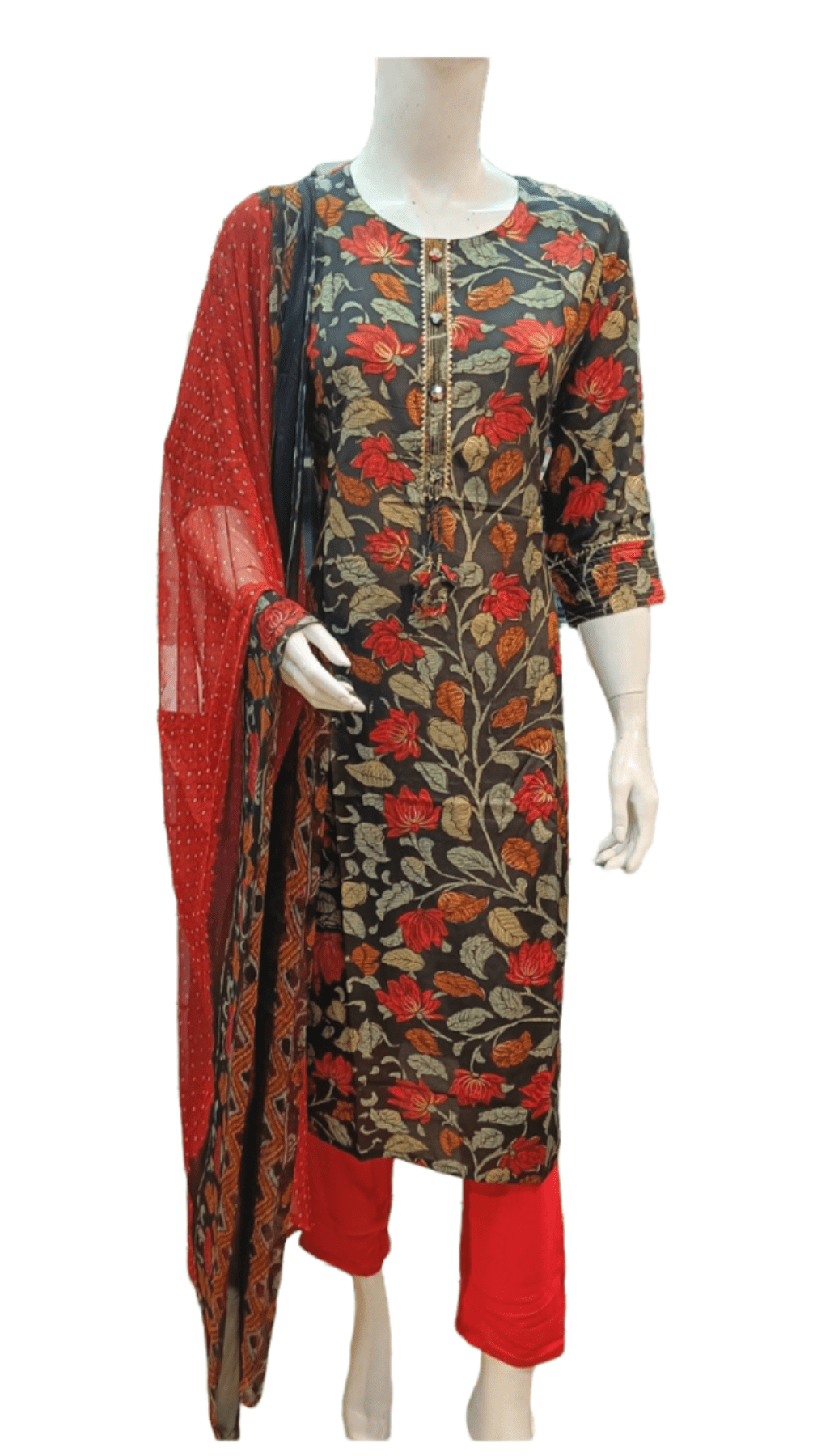 Black Printed Muslin Kurta Duppata Pant set