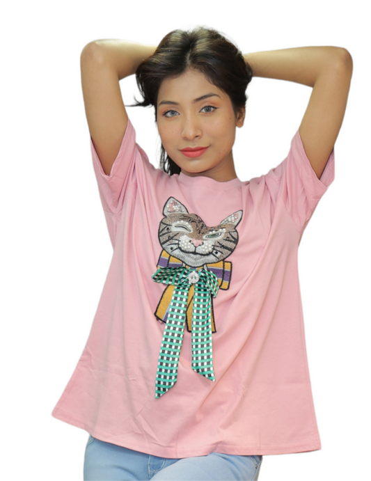 Pink Loose Fit 3d Print T shirt