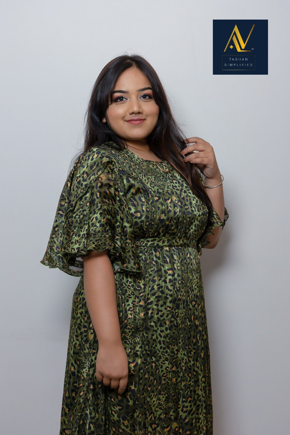 Green leopard print dress plus size