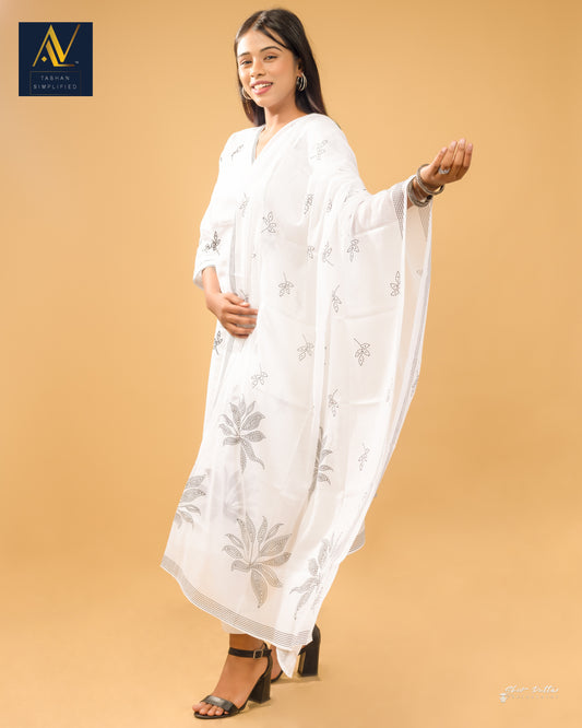 White Kurta Dupatta Pant set