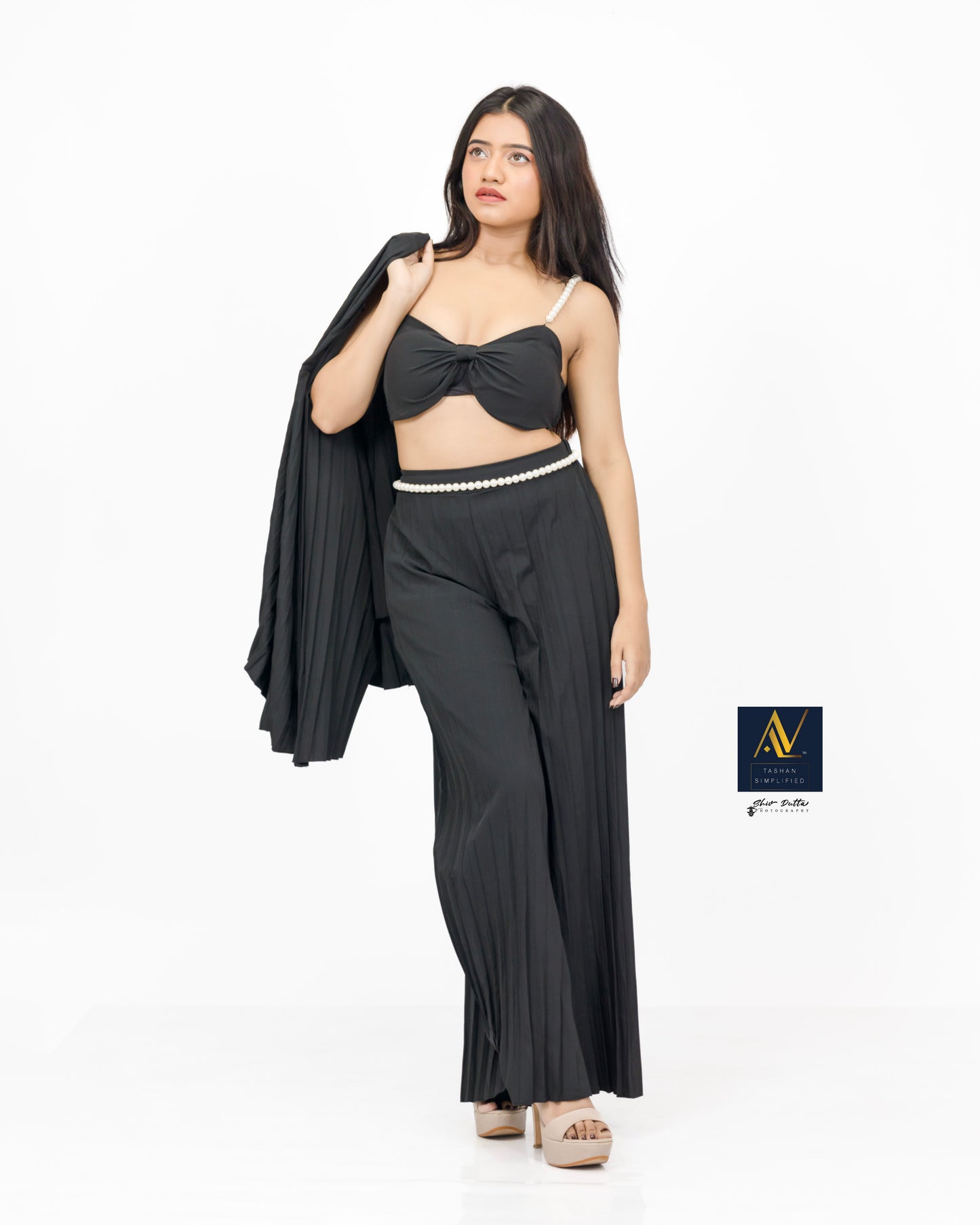 Pearl koticim Bralette with cape & pants 3 piece set