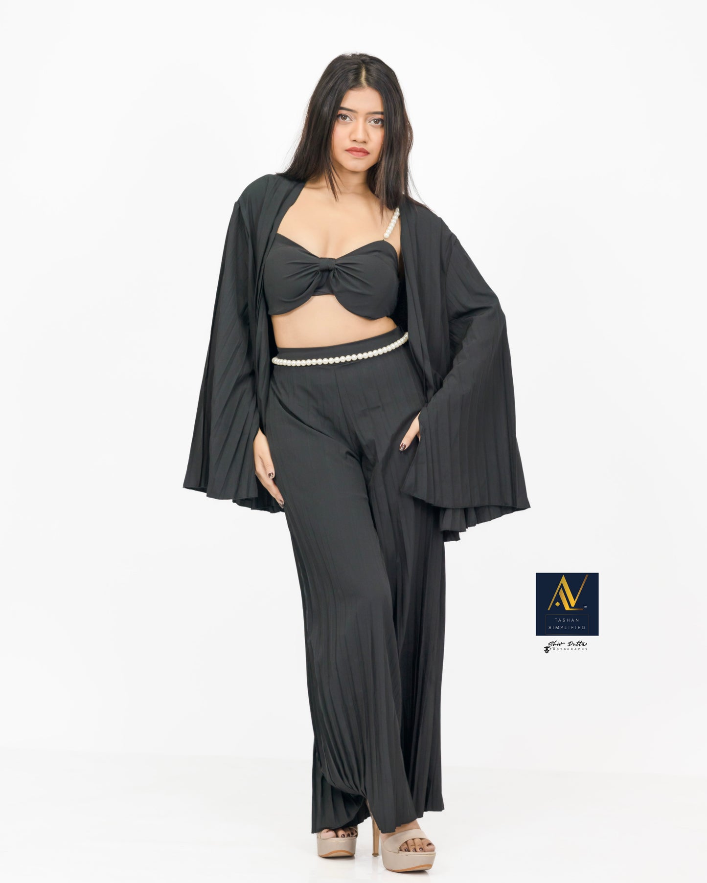 Pearl koticim Bralette with cape & pants 3 piece set