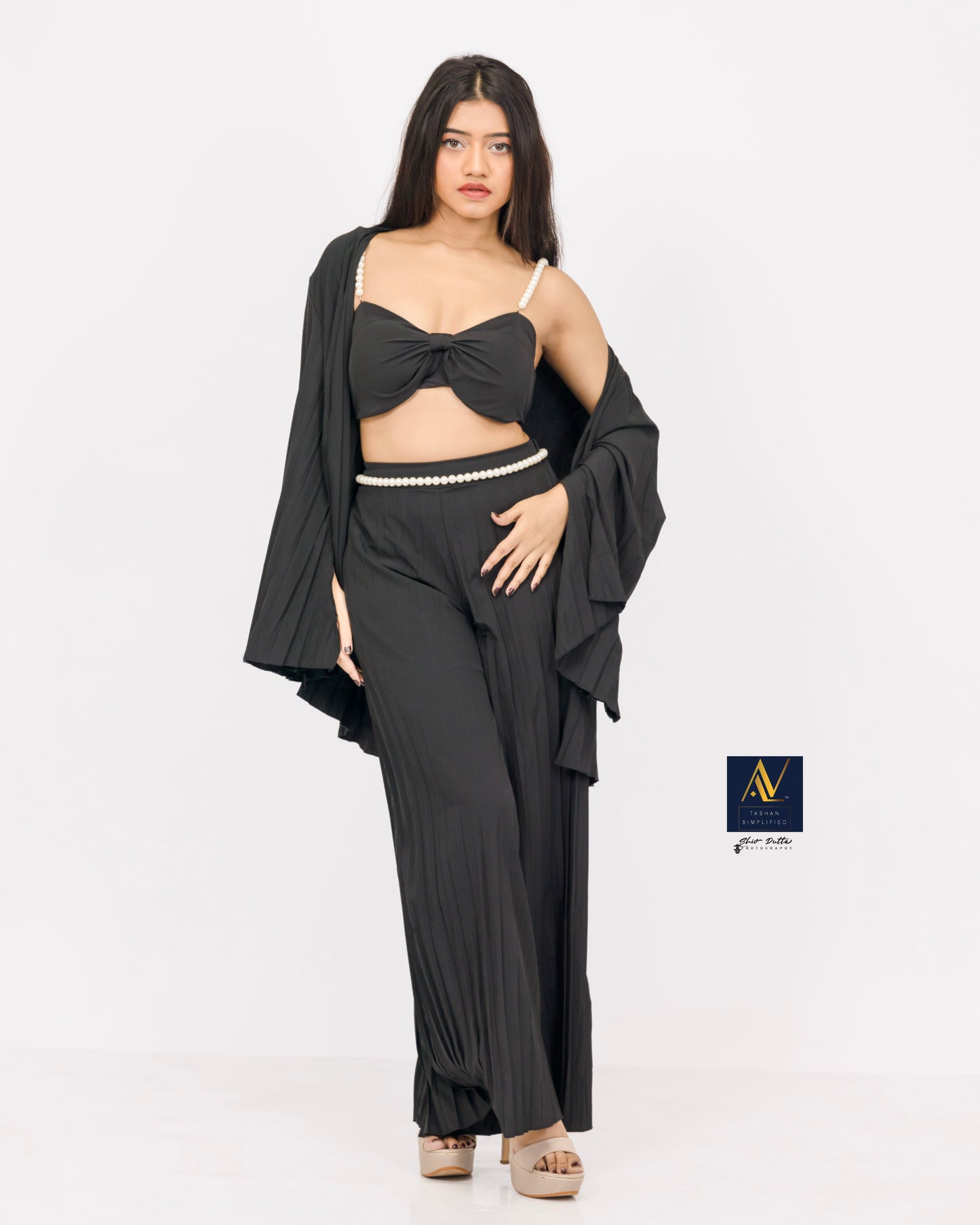 Pearl koticim Bralette with cape & pants 3 piece set