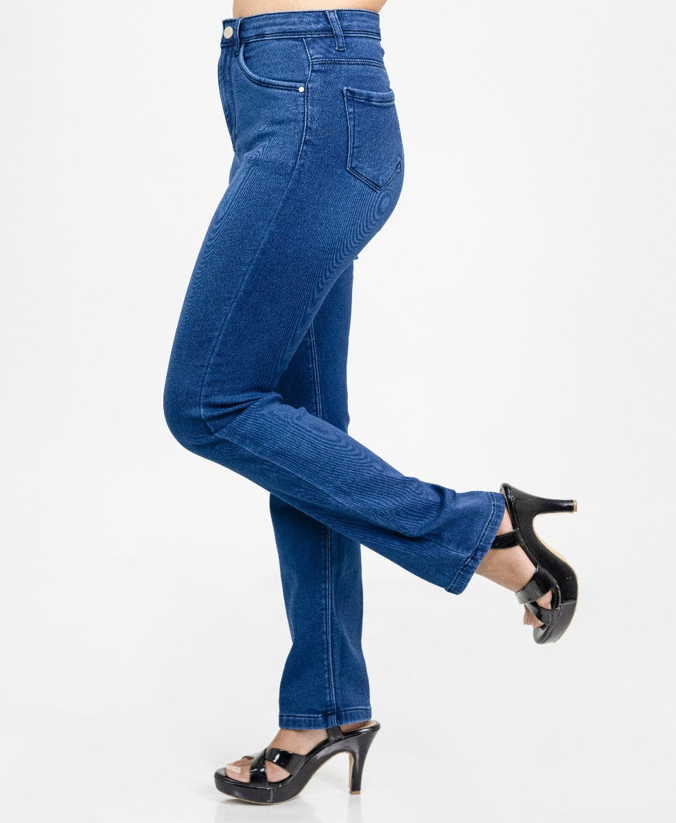 Women High Rise Straight Fit jeans side view blue