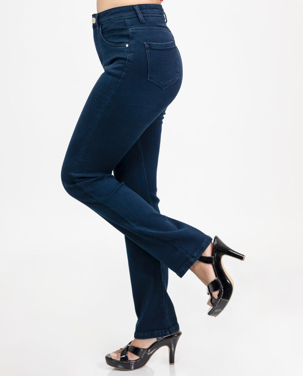 Women High Rise Straight Fit jeans Side View Dark Blue