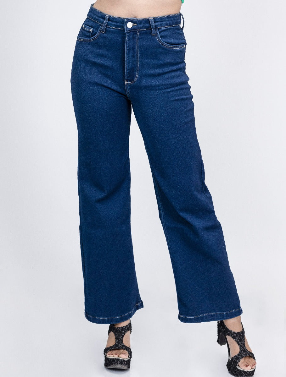 Women High Rise Wide Leg Jeans Dark Blue