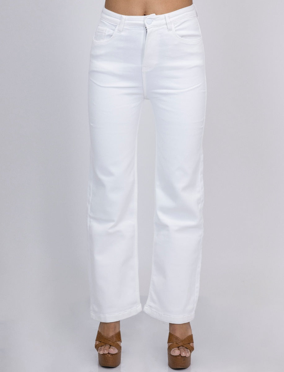 Women High Rise Wide Leg Jeans White Front