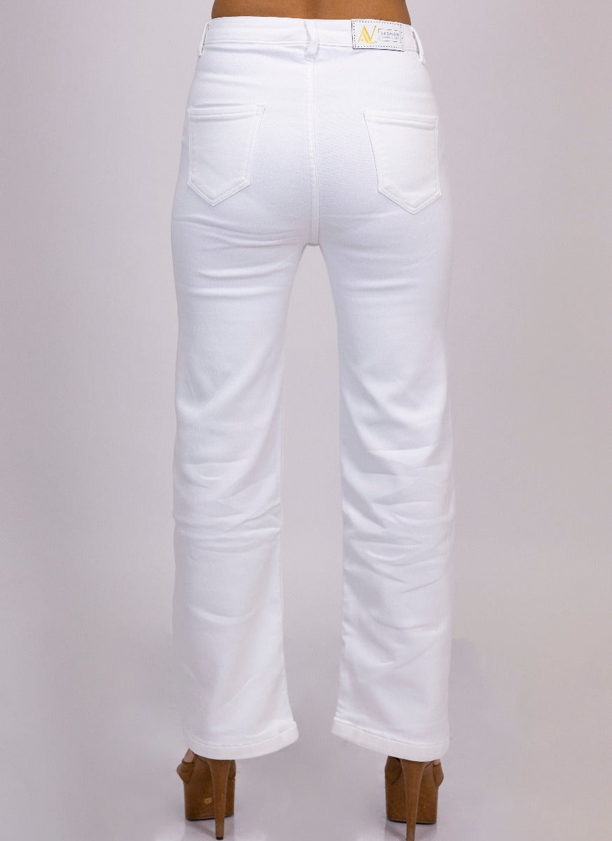 Women High Rise Wide Leg Jeans White BackSide