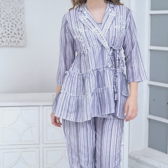 Cotton linen stripped three pc co ord set video